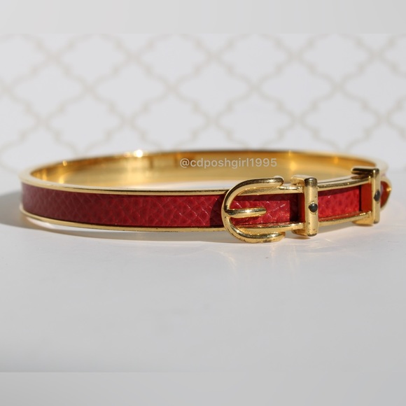 Hermès Ceinture red bracelet lizard leather gold plated bangle jonc authentic - Picture 6 of 16